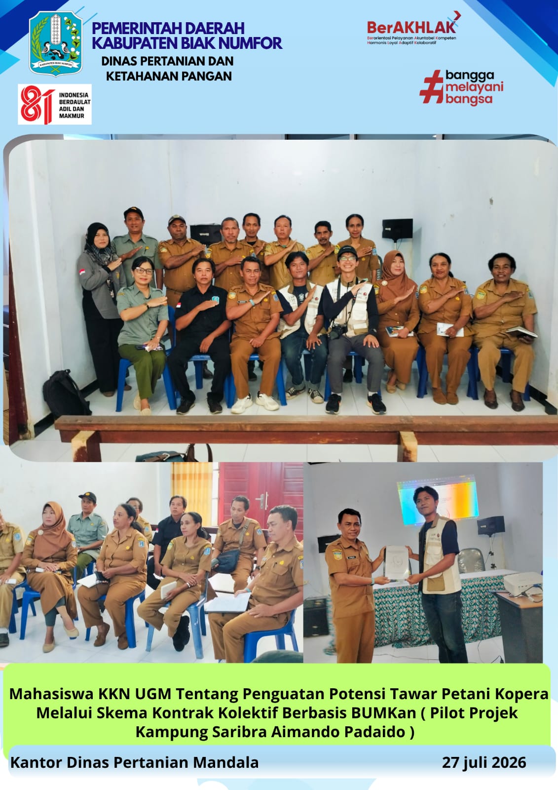 Pertemuan dan presentasi policy brief Mahasiswa KKN Uninvertsitas Gajah Mada